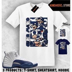 Shirt To Match Aj 12 French Blue Matching Tee Retro Mario T-Shirt